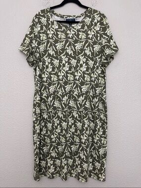 NWT Karen Scott Sport Olive Floral Midi Shirt Dress Size 1X